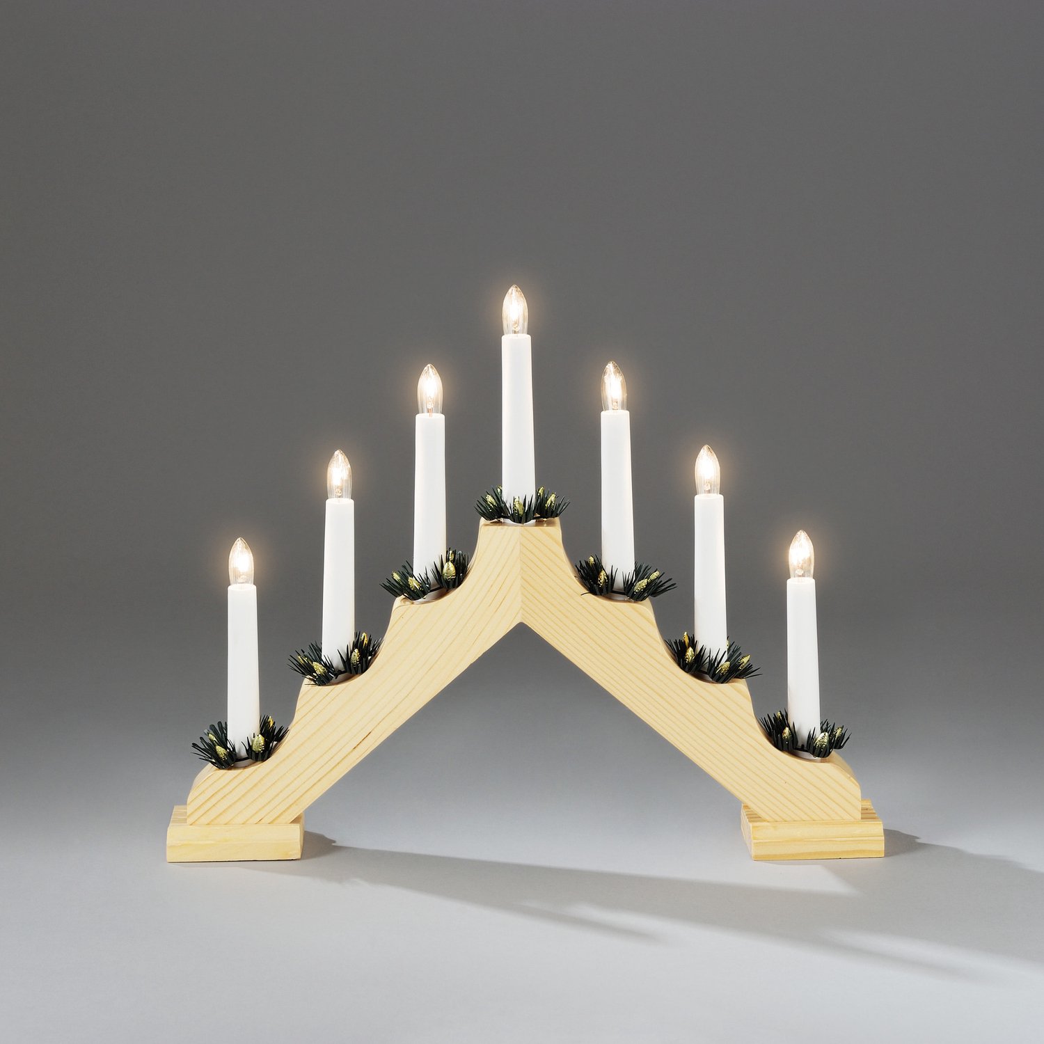 Konstsmide Kaarsenbrug - 2x - naturel - hout - met LED verlichting - 7 led lampjes - 38 x 30 x 5,5 cm - kandelaar - kerstkandelaar – foto 4