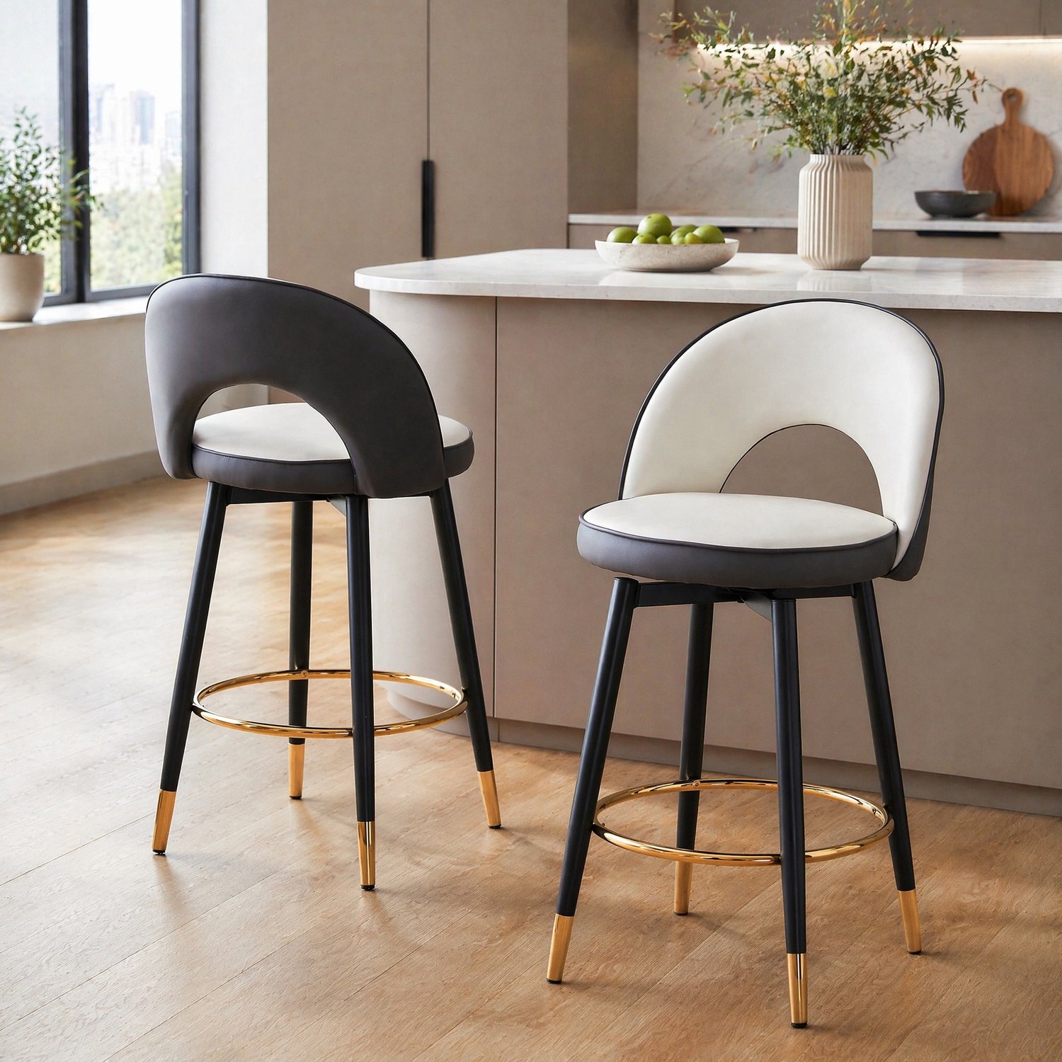 CHICFURN Barkruk - volwassenen - draaibaar - met rugleuning - donkergrijs wit Donkergrijs, wit