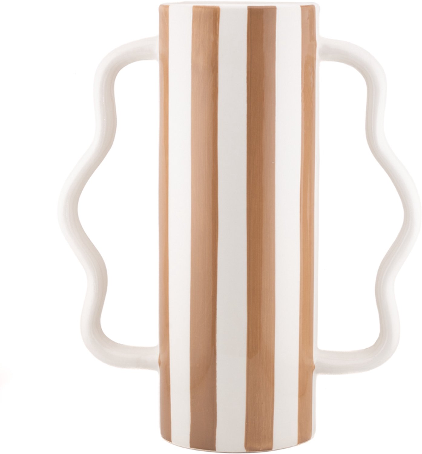 Aardewerk vaas met oren Stripe bruin