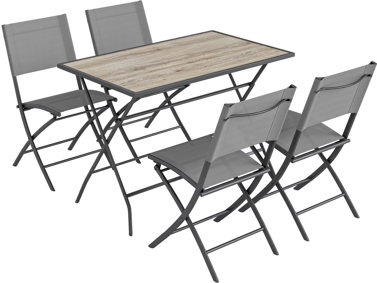 Sunona 5-delige tuinset - Met 4 inklapbare stoelen en tafel - 112 x 67 x 71 cm - Grijs