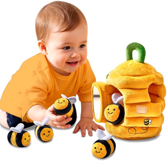 Bijenhuisje voor kinderen - Pluche speelgoed voor baby's - Bevat 5 bijen en 1 honingraat – Sensorisch educatief speelgoed – Montessori speelgoed – Speelgoed voor kinderen van 1-3 jaar – Cadeau voor kinderen - Cadeau voor baby's — afbeelding 4