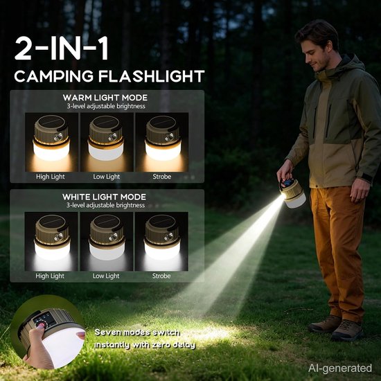 Solar campinglamp - uitschuifbaar - voor kamperen en buiten - oplaadbare campingleuchte - voor kampeerders - zwart - 2 stuks — afbeelding 2