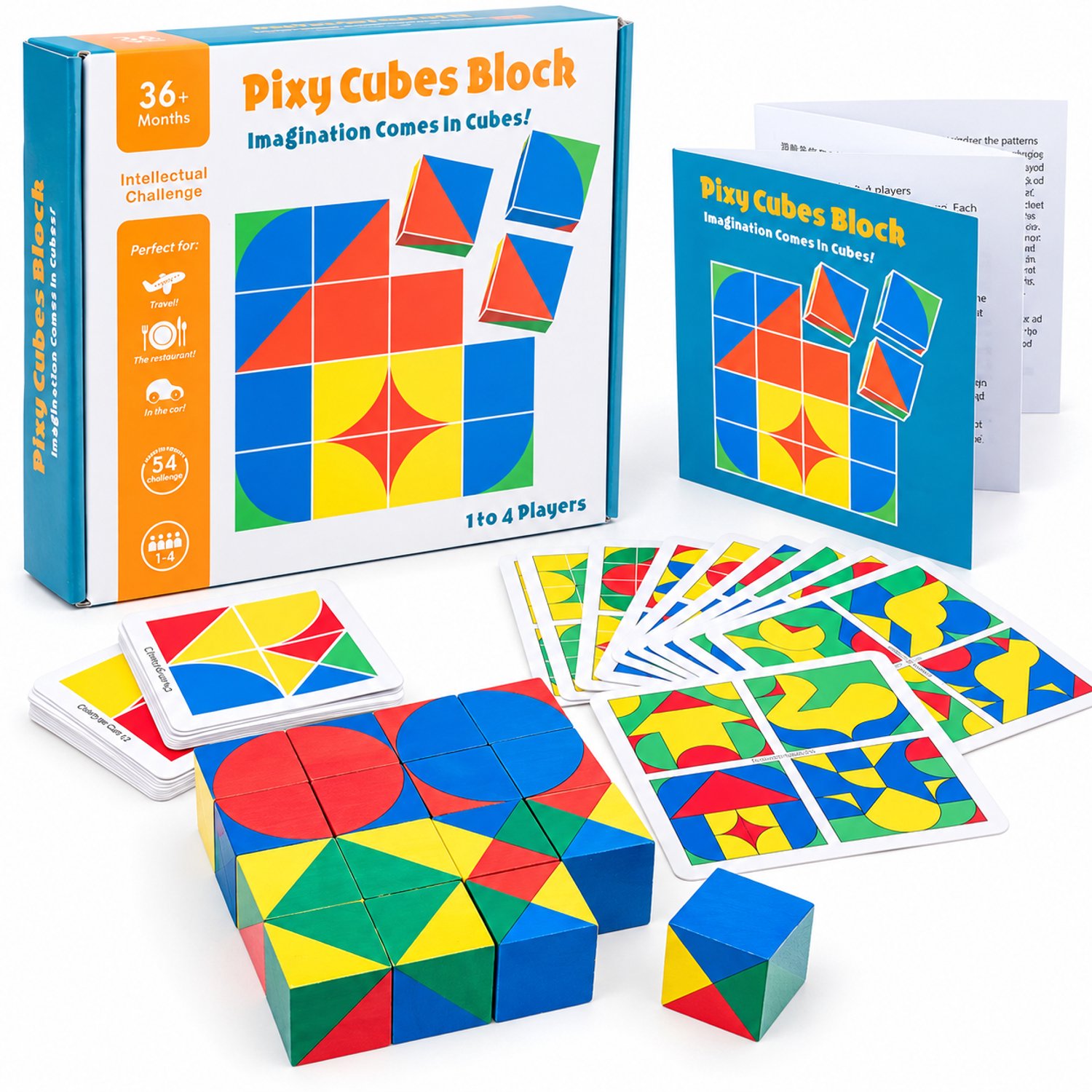 Flero Houten Patroonblokken - 16 Kubussen met Geometrische Vormen - 54 Uitdagingskaarten - Montessori Puzzelspel voor 1 tot 4 Spelers vanaf 3 Jaar - Educatief Montessori Speelgoed, Speelgoed zonder Scherm, Verjaardagscadeau, Sinterklaascadeau