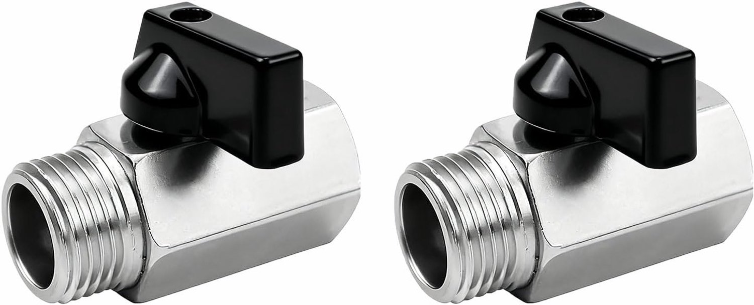 Mini-kogelventiel 1/2" IG x 1/2" AG - Koolstofstaal - Handmatig afsluitventiel voor douche en keuken - 2 stuks - m-winkel