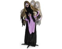 KOMFOTTEU Staande Geanimeerde Halloween Zombie Decoratie 160 cm - Met lichtgevende ogen, bewegingseffecten en griezelig geluid, geluidsgestuurd - Tuindecoratie voor voordeur