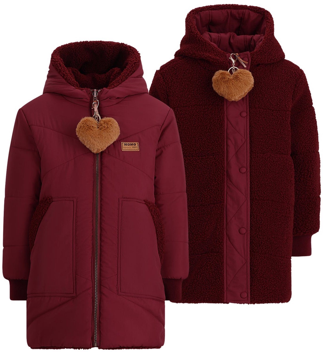 NONO - Betty MidLong Reversible Winterjacket - Bordeaux - Maat 104