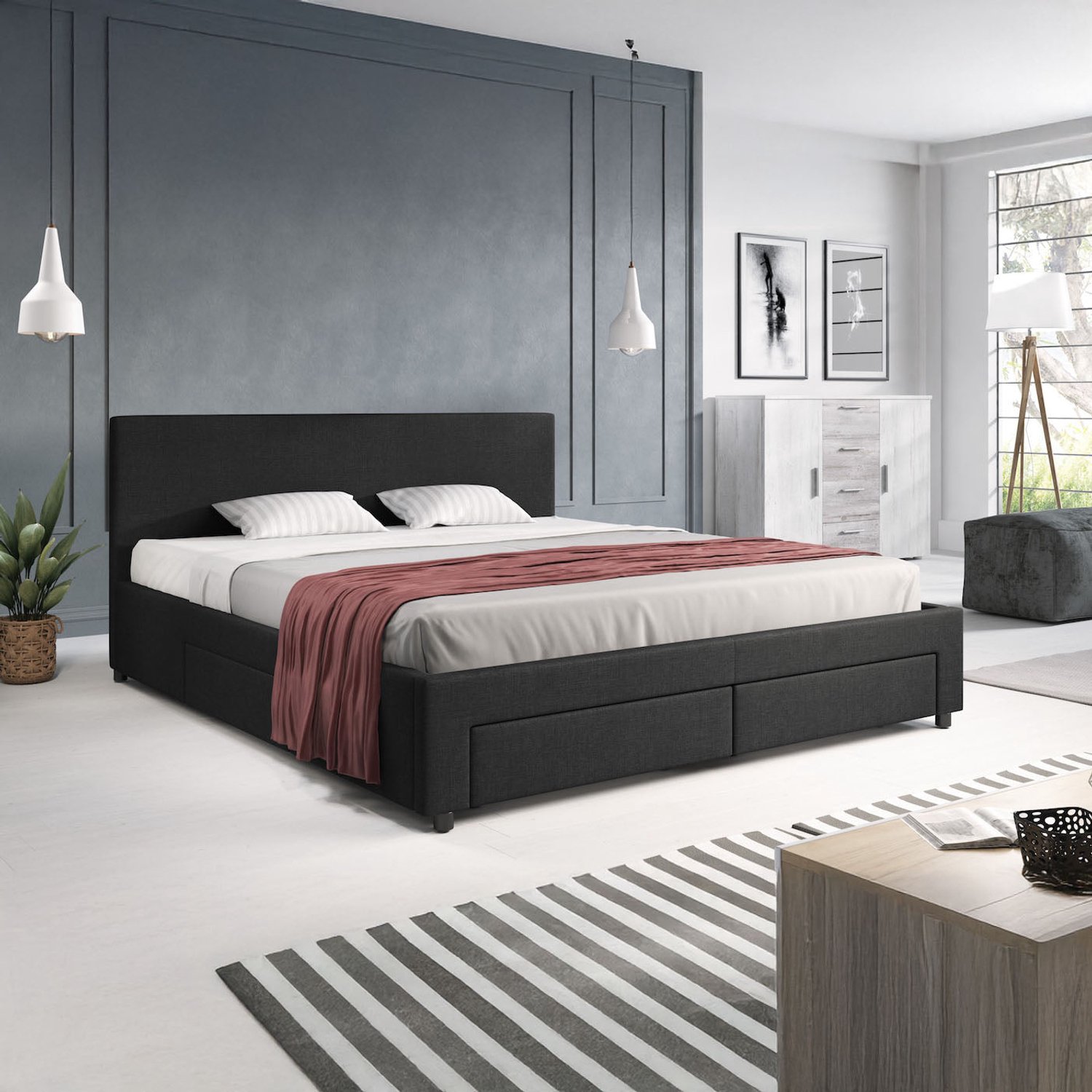 MEUBELLA Tweepersoonsbed Suente - Zwart - 180x200 cm