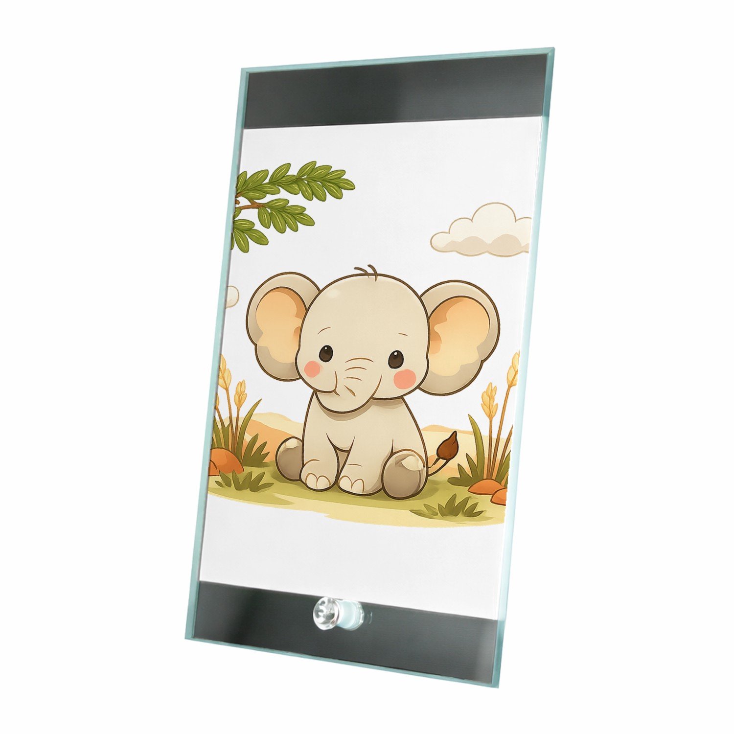 Mr Cadeautjes Glasframe 15 x 23 - design Vriendelijke savanne-wereld met één centraal dier en botanis | cadeau Wit