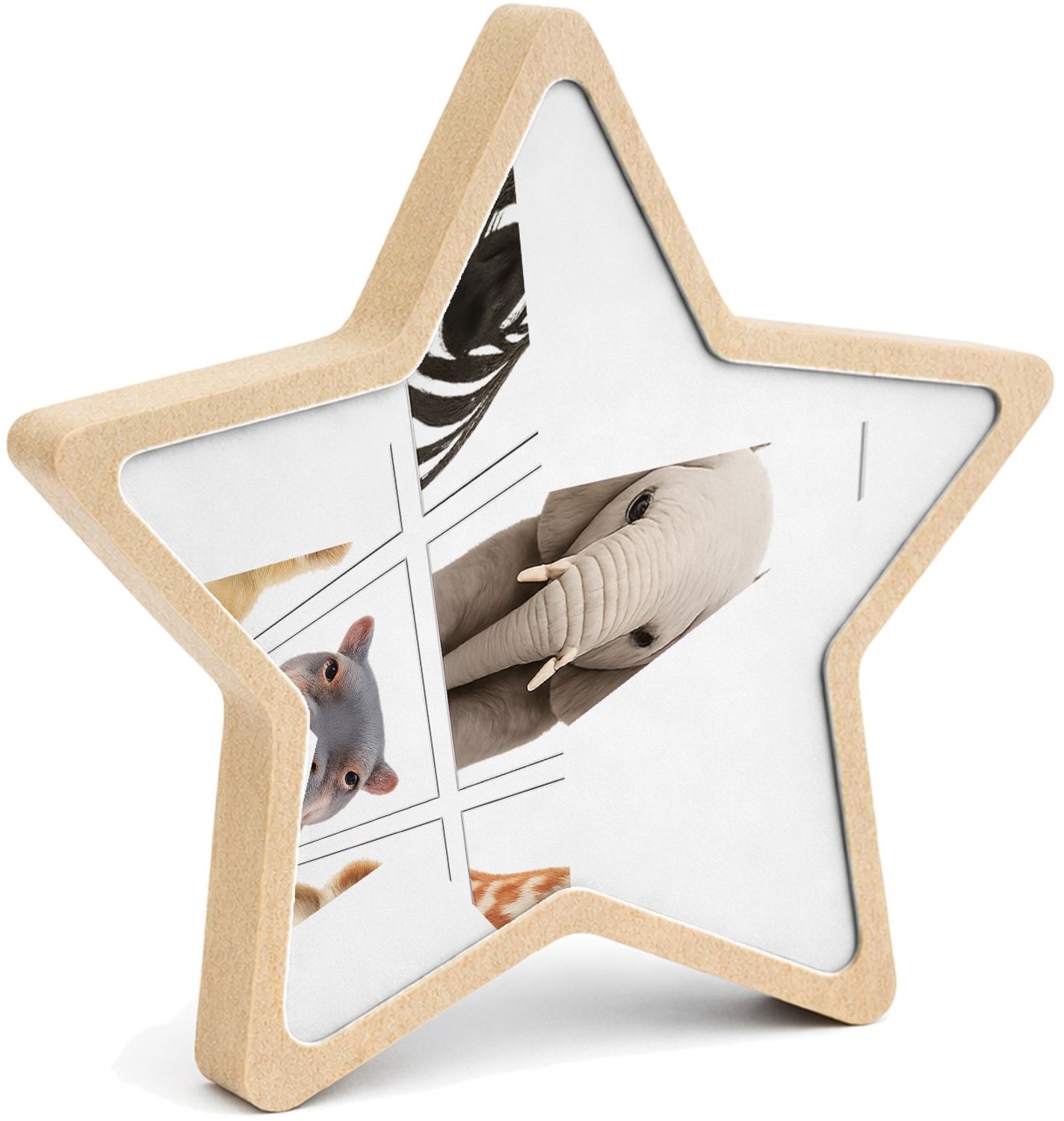 Mr Cadeautjes MDF fotolijst ster 14 x 13,5 - design Vier rustige dierenportretten in een strak museumgrid | cadeau Wit