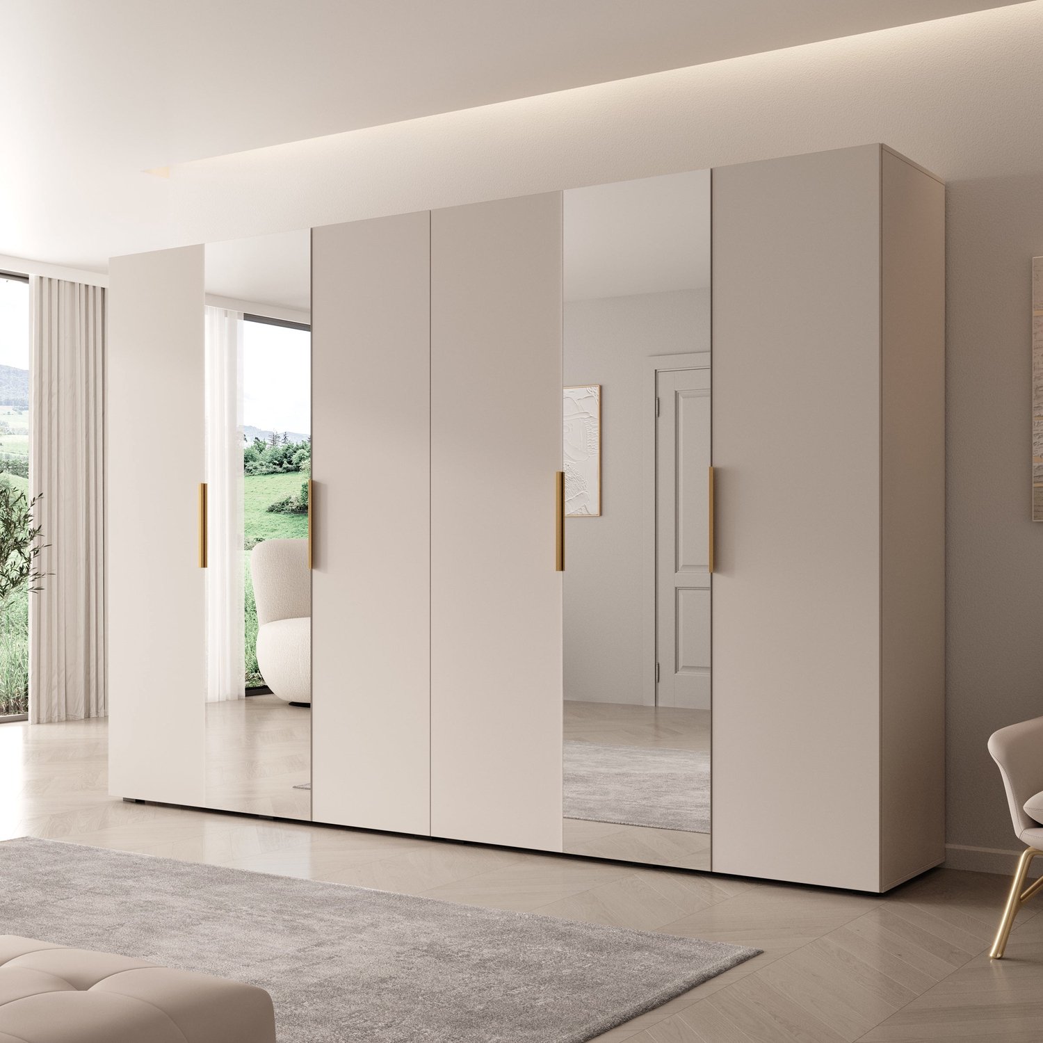 MEUBELLA Kledingkast Marquesa - Beige - 300 cm - Met spiegel