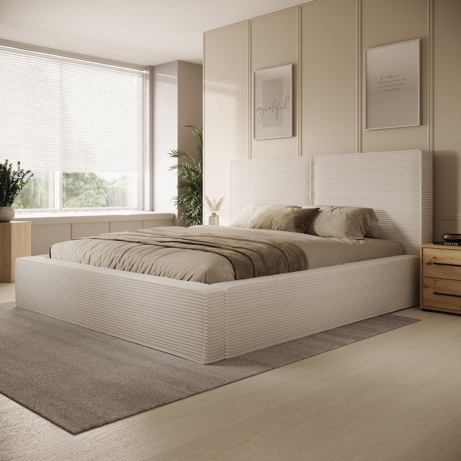 MEUBELLA Tweepersoonsbed Jarviz - Beige ribstof - 180x200 cm
