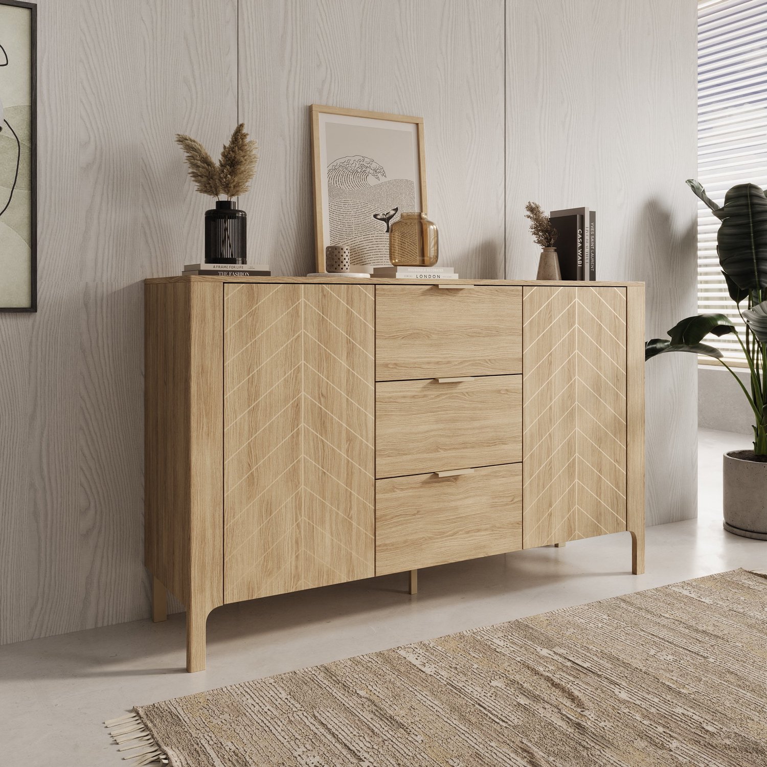 MEUBELLA Montera - Dressoir - Eikenpatroon - 154x41x96 cm Bruin