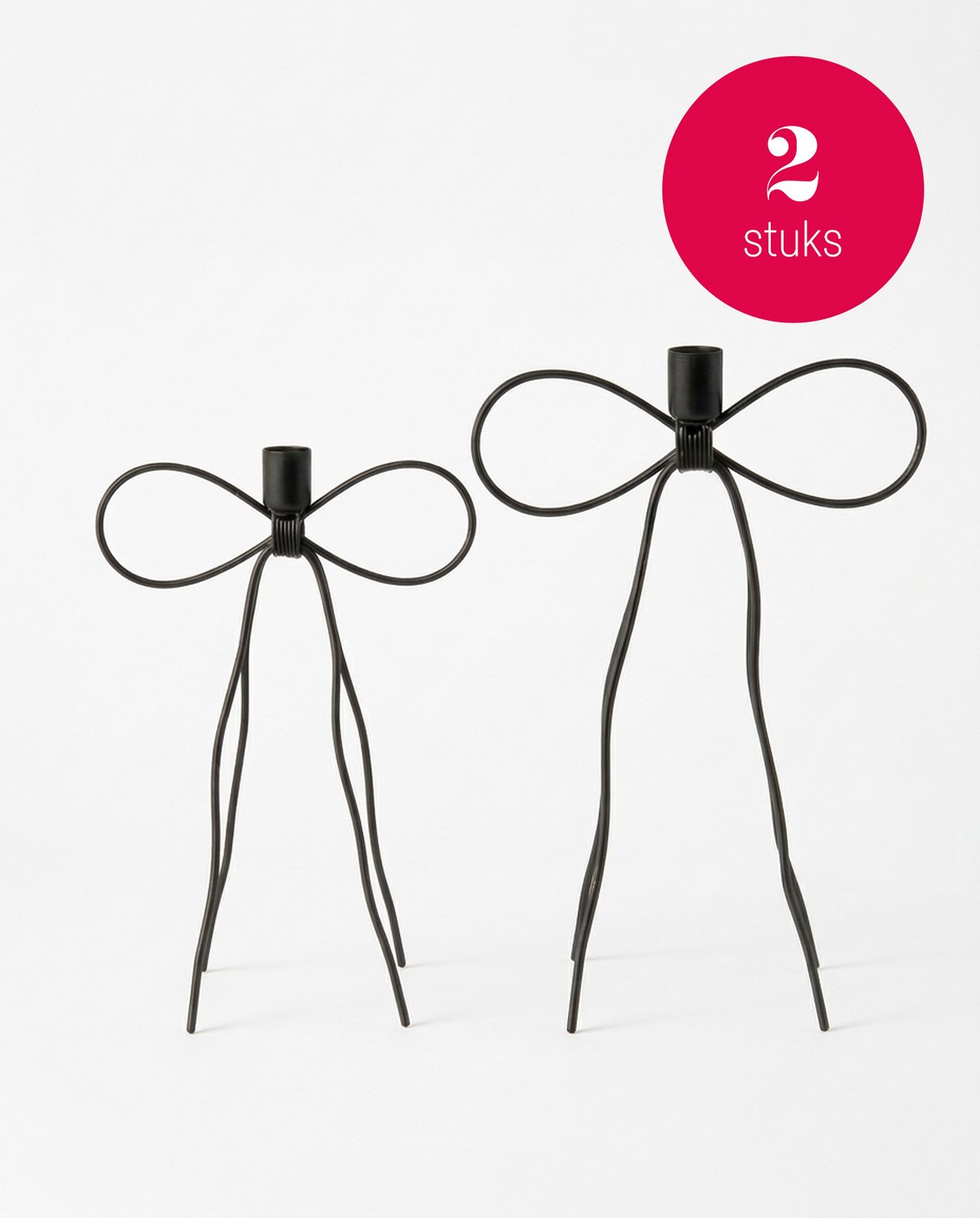 vtwonen Kandelaren Bow - Zwart - Metaal - Set van 2 - 25 en 30 cm