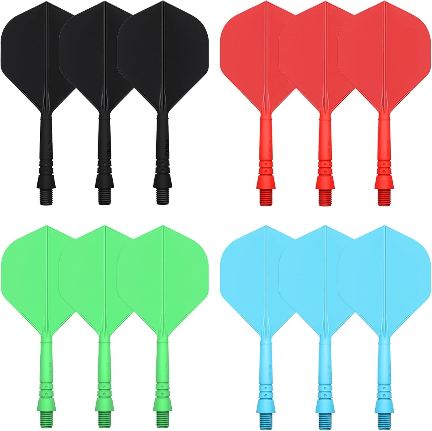 Stabiele Dartpijlen Accessoires met 12 Dart Flights in Zwart, Rood, Blauw en Groen voor Precisie en Prestaties