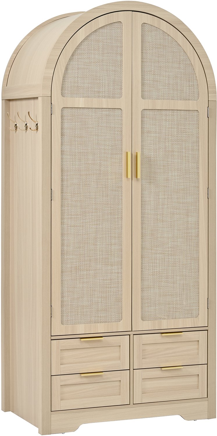 Ropilly Kledingkast met gebogen deuren - 80 L x 50 B x 180 H cm - Kledingroede, opbergvakken en lades - MDF in eikenkleur - Voor slaapkamer of hal
