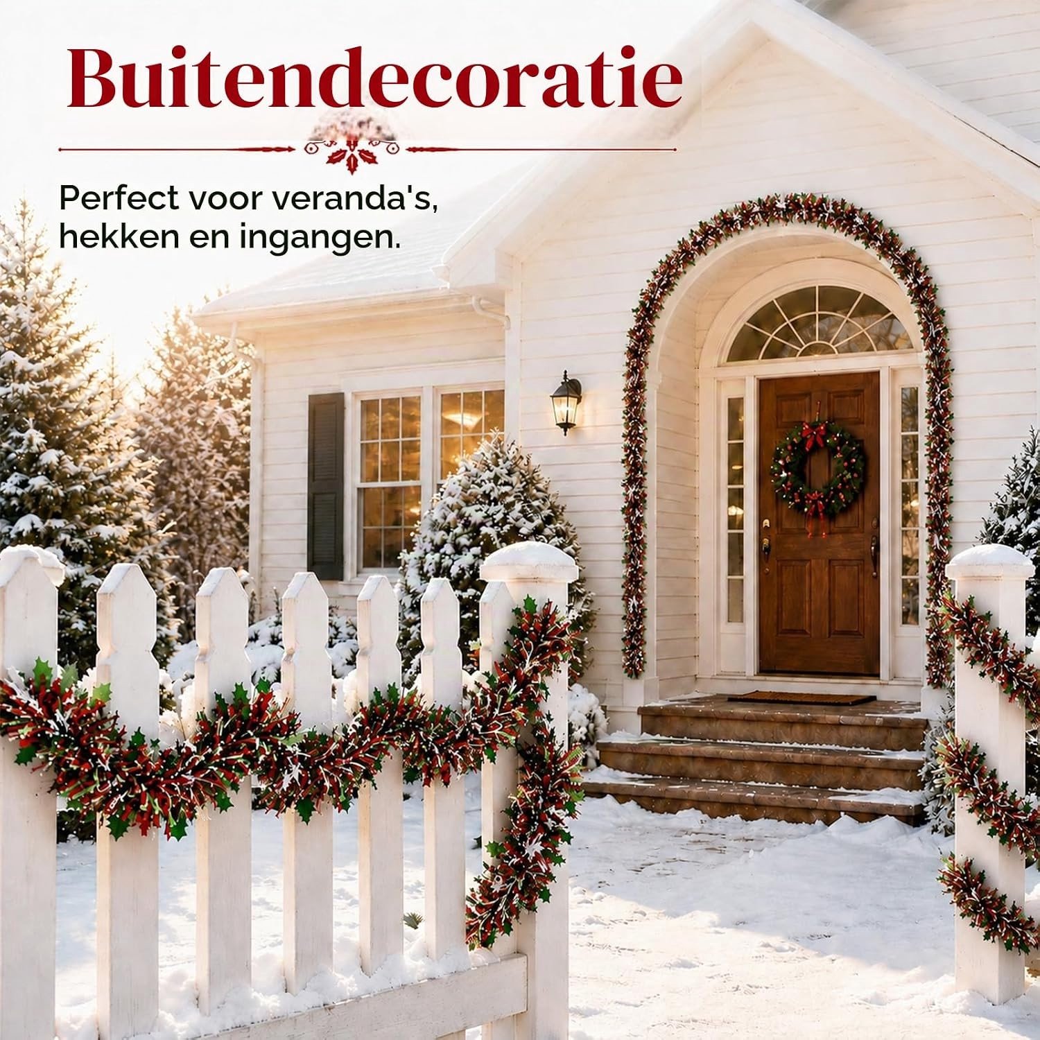 Kerstguirlande - Zilverwit - 8-delige set - Glitterfolie - Voor Deur en Boom – foto 3