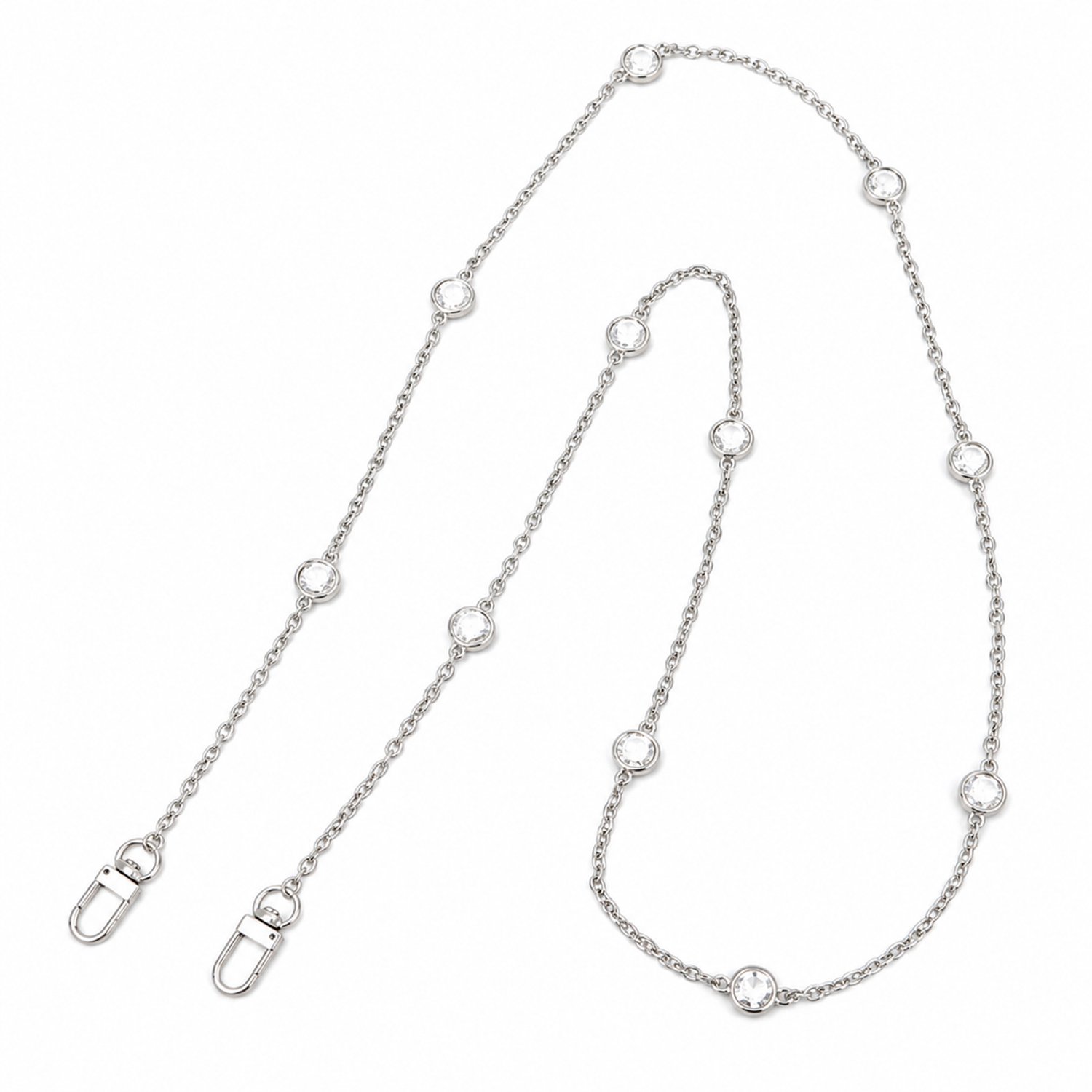 Telefoonkoord voor crossbody dragen, zilverkleurige metalen ketting met 11 pareldecoraties en twee metalen sluitingen, individueel verpakt