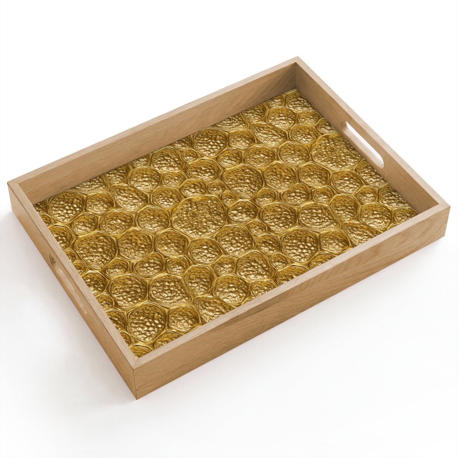 Dienblad hout 40x30 cm - Schootdienblad - Gehamerd - Mozaïek - Antiek - Goud - Borrelplank rechthoek - Plateau dienbladen
