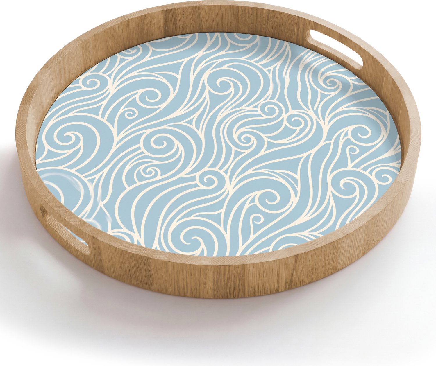 Dienblad rond 50x50 cm - Schootdienblad hout - Golf - Abstract - Natuur - Modern - Blauw - Borrelplank rechthoek - Plateau houten dienbladen