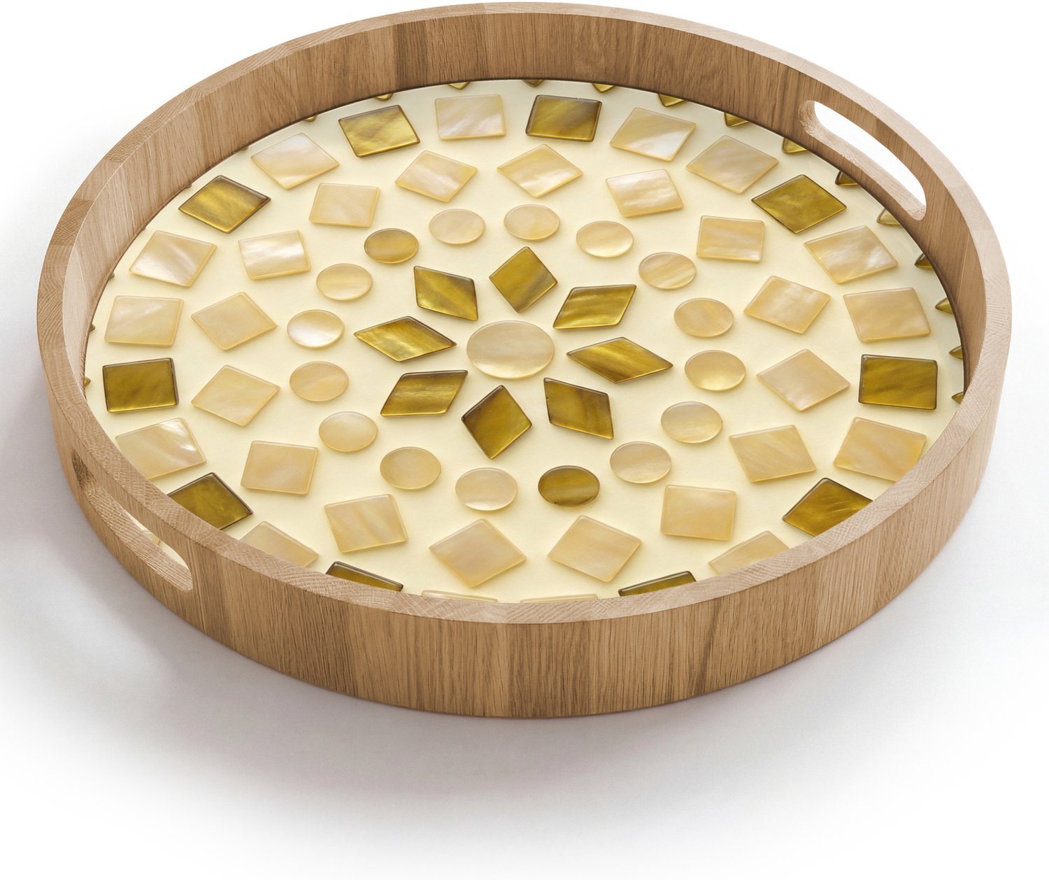 Dienblad rond 40x40 cm - Schootdienblad hout - Patroon - Vormen - Mozaïek - Abstract - Goud - Borrelplank rechthoek - Plateau houten dienbladen