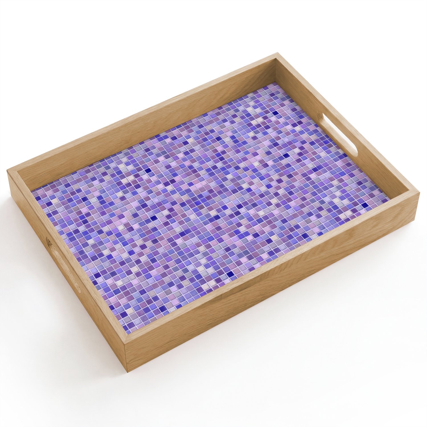 Dienblad hout 40x30 cm - Schootdienblad - Mozaïek - Tegels - Lila - Amethist - Borrelplank rechthoek - Plateau dienbladen