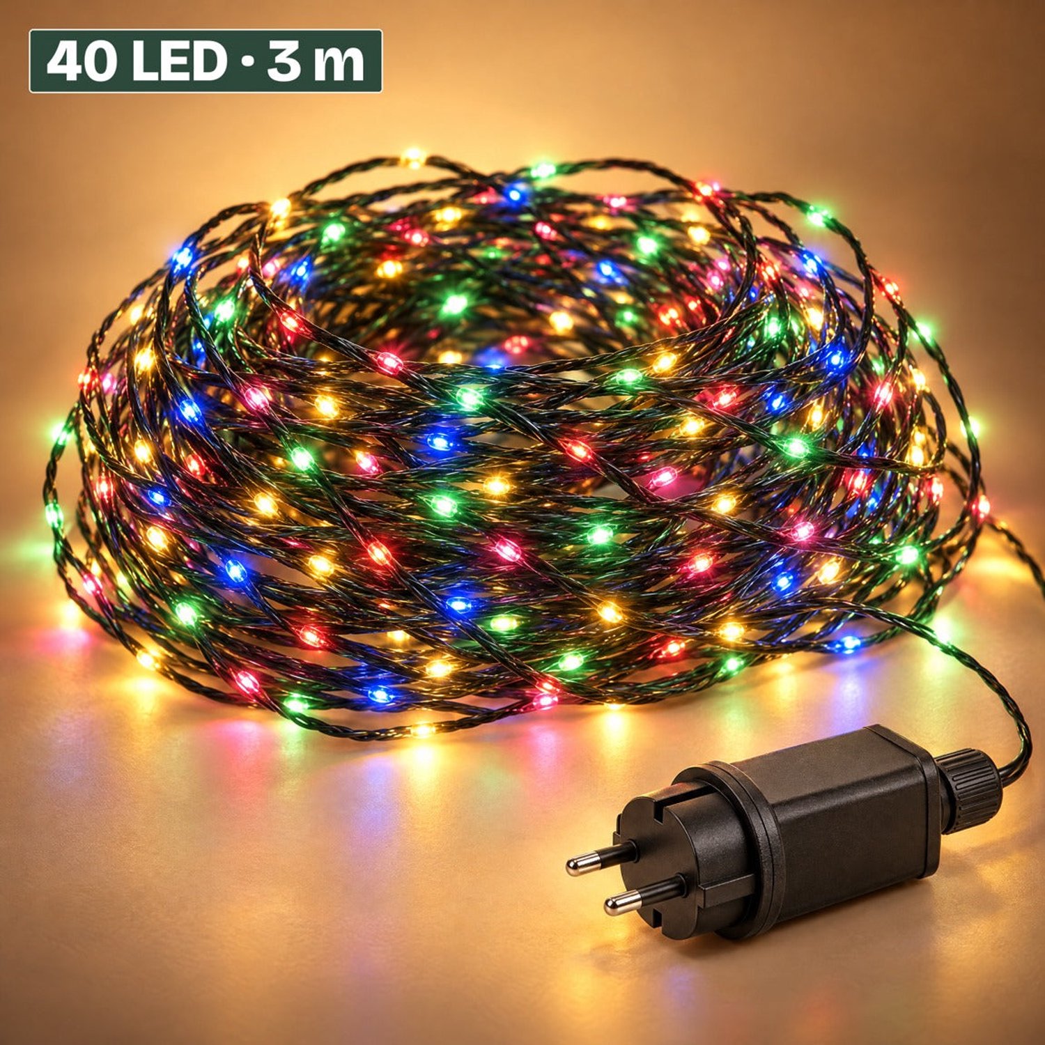 Levano Kerstboomverlichting 40 LED 3 m - Kerstverlichting voor Binnen en Buiten - Kerstversiering - Lichtsnoer - LED Verlichting - Kerstlampjes Gekleurd - Lichtslinger - Kerstlichtjes - Draadverlichting - Kerstdecoratie voor Binnen