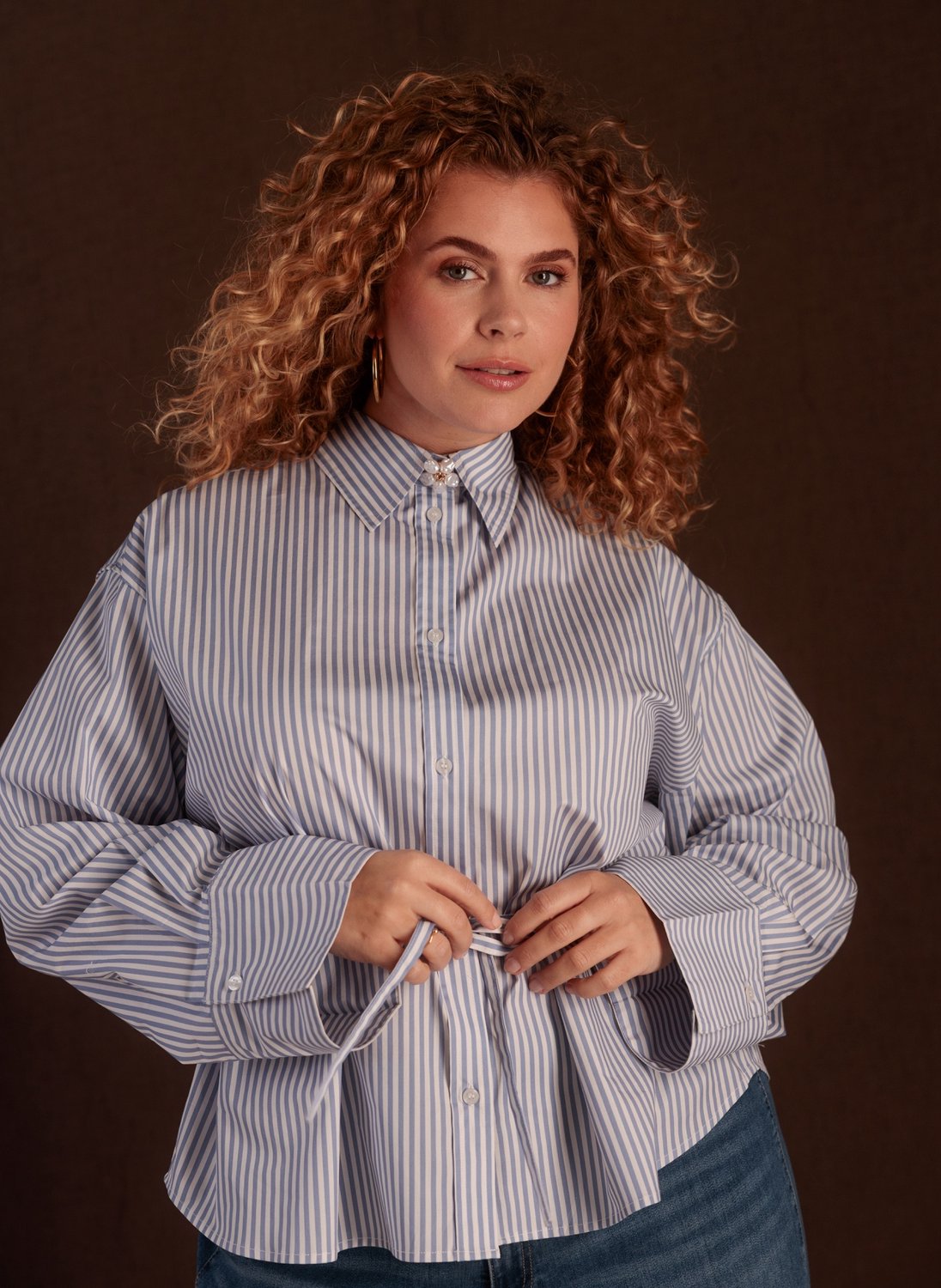 YEST CURVE YCTalina Blouses - Morning Blue/Off Whi - maat 4(54/56)