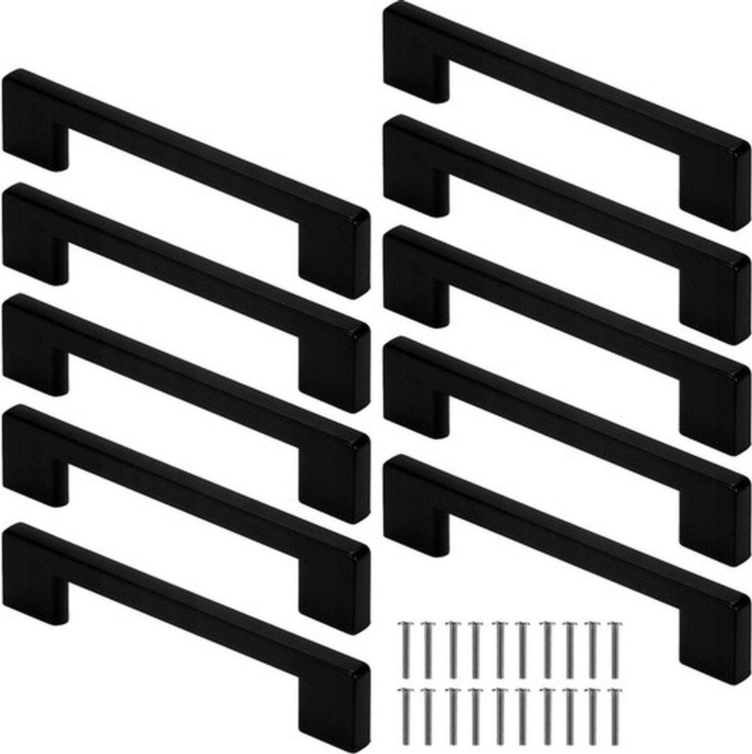 Hauskraft - Handgrepen Keukenkastjes - 10 Stuks - Kastgrepen Mat Zwart - Boorafstand 128 mm - Aluminium - Inclusief 20 Schroeven