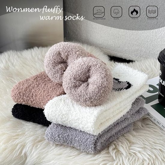 5 Pack Fluffy Huissokken - Warme Fleece Sokken - Huissokken Dames - Gevoerde Sokken - Slaapsokken - Dikke - cadeau voor verjaardagen, Kerstmis, Valentijnsdag, Moederdag en Nieuwjaar — cadeau in Mode & Accessoires - foto 5