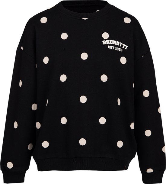 Zwarte sweater met stippenpatroon en wit 'BRUNOTTI EST 1979' logo op de linkerborst.