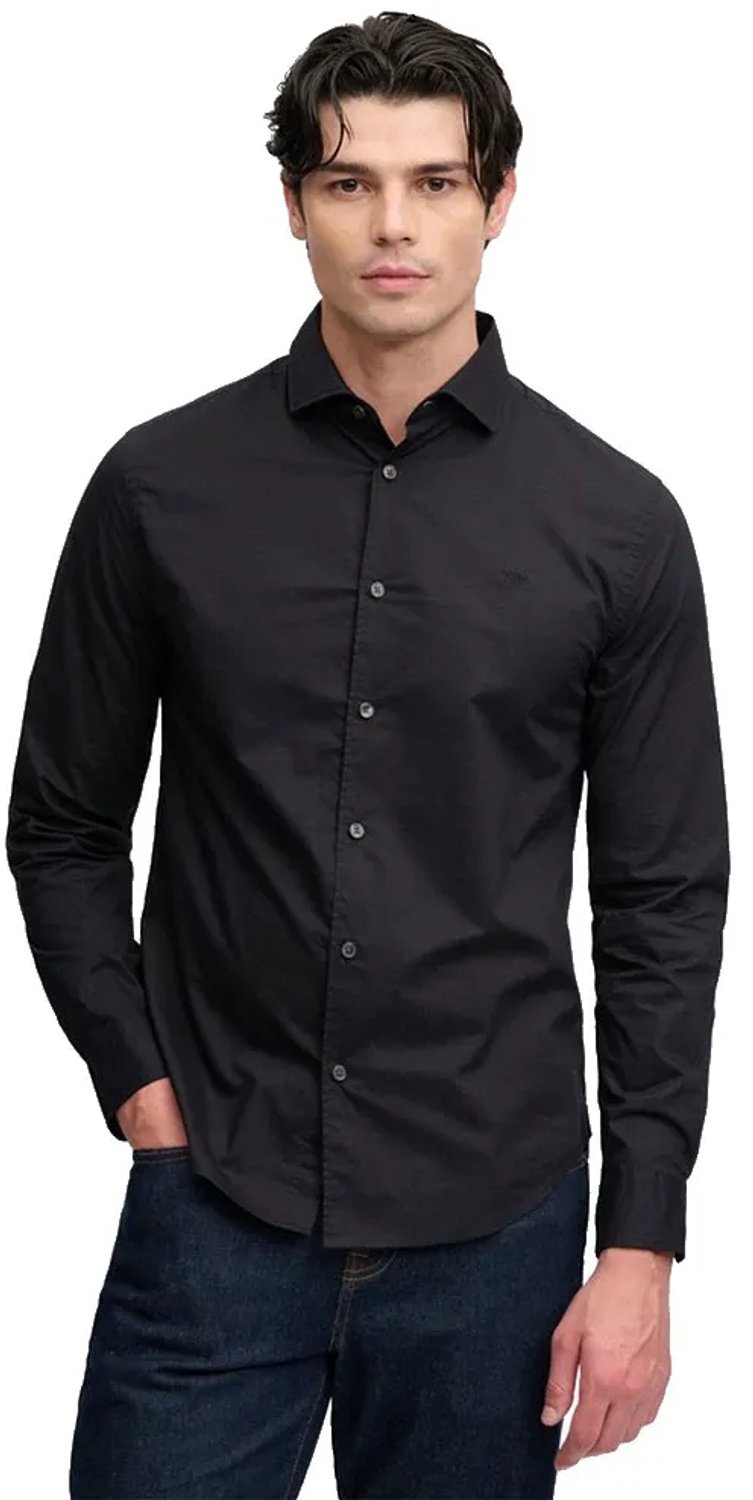 Superdry Poplin Overhemd Met Lange Mouwen En Cut Away Kraag Heren Lange mouwen shirts Zwart