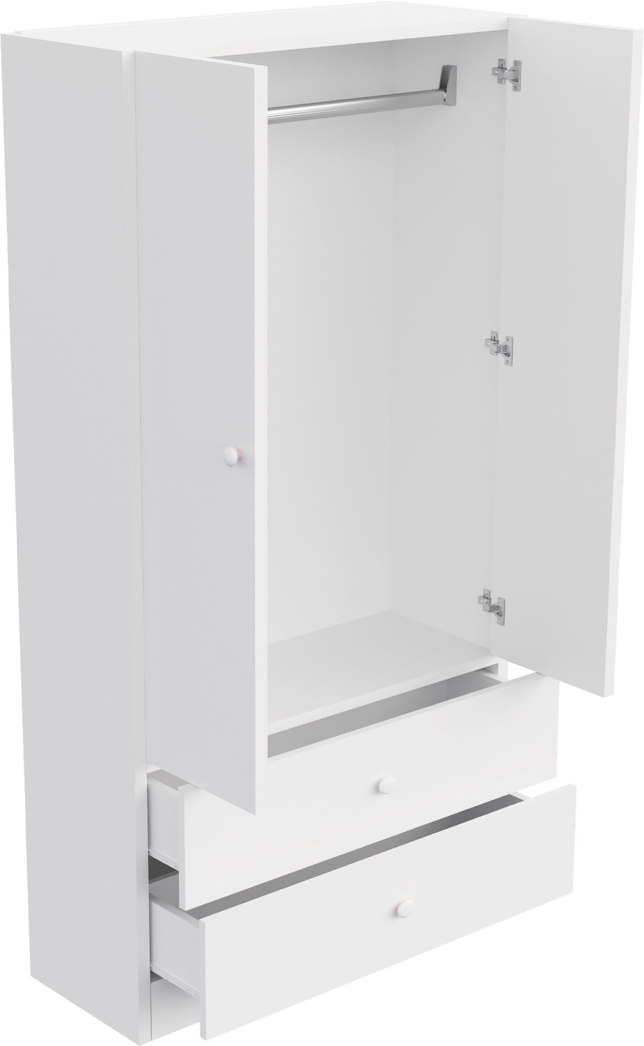 Kledingkast Met Twee Lades - 70 x 40 x 170 cm - Draaideuren En Hanggedeelte - Wit En Roze - MDF En Multiplex Voor De Slaapkamer