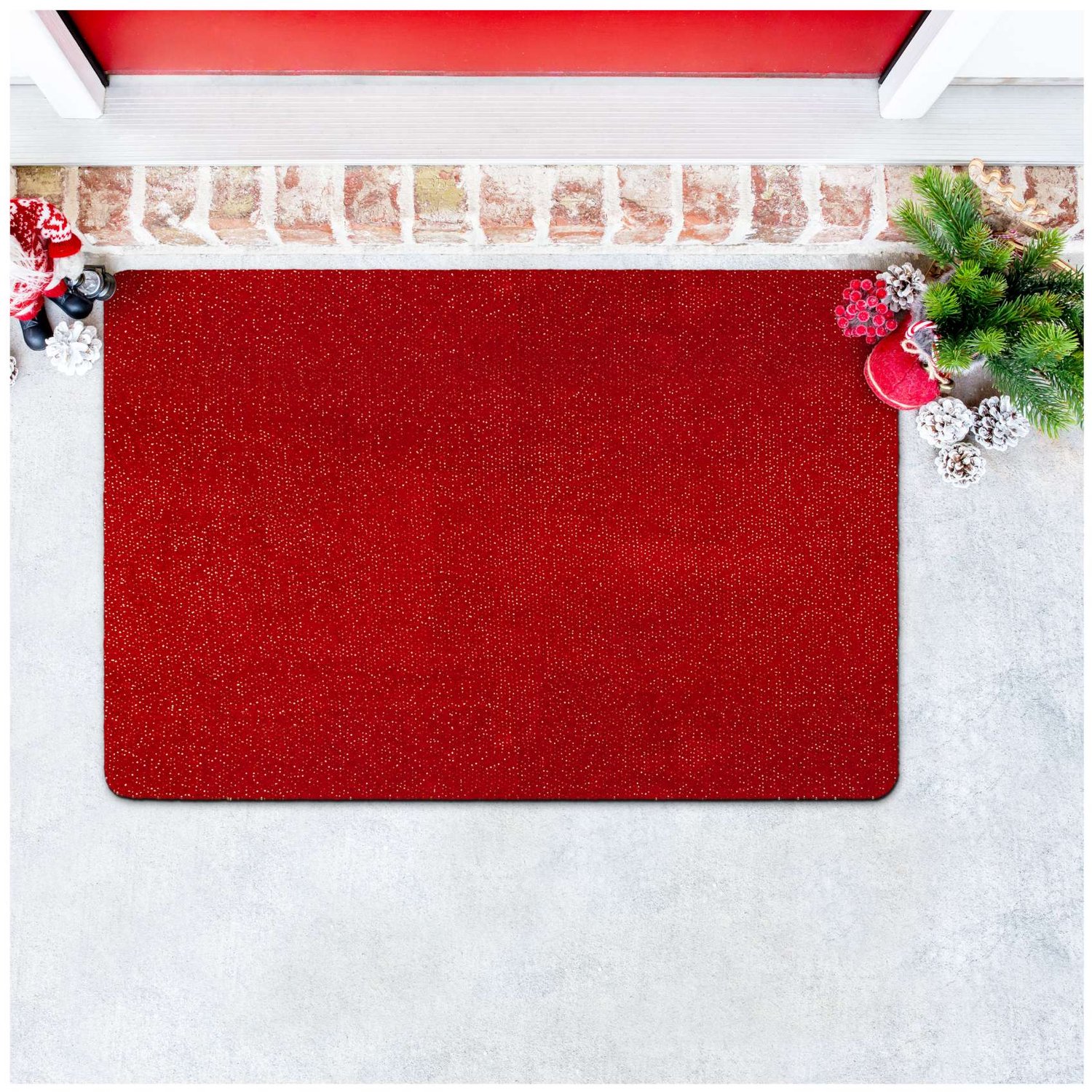 ANRO Effen Kerst vloerkleed Rood 60x90 cm - Glitter - Antislip
