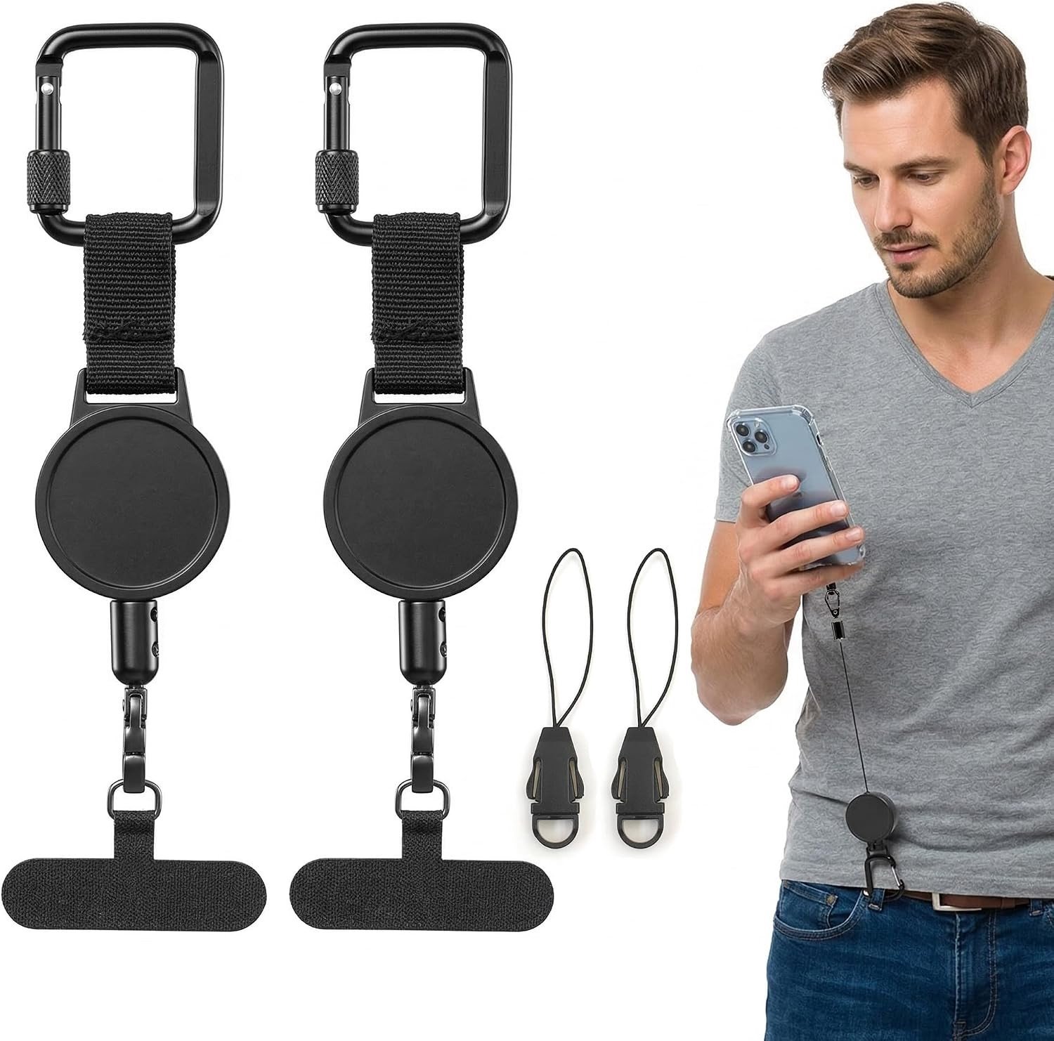 Set van 2 Uitbreidbare Mobiele Telefoon Beveiligingshouders met Stalen Kabel voor Buitenactiviteiten zoals Hiking, Skiën en Klimmen