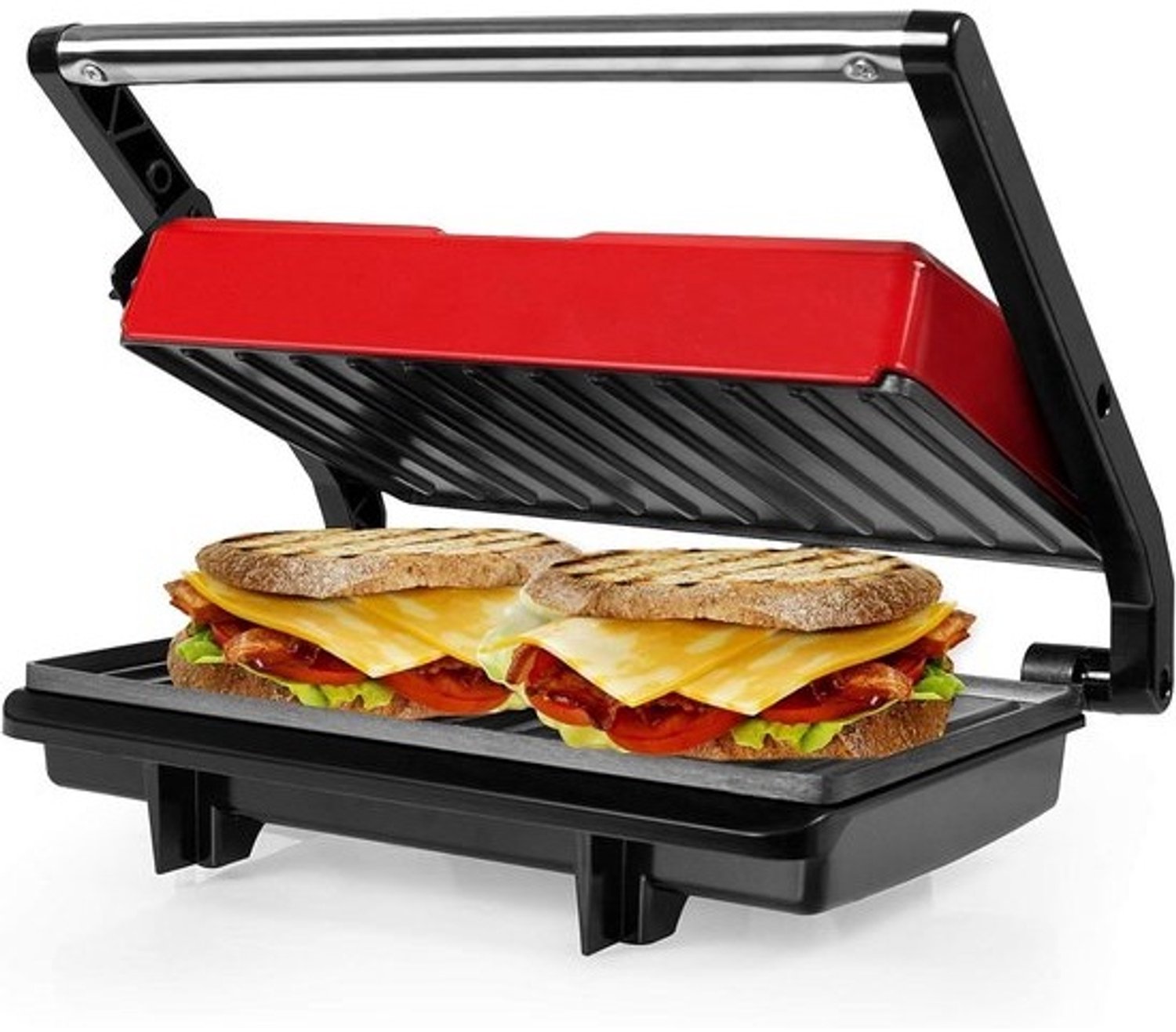Elektrische Grill - Sandwichmaker Pers - Broodjes Bereiden - Antiaanbakplaten - 23 x 14.5 cm - Rood