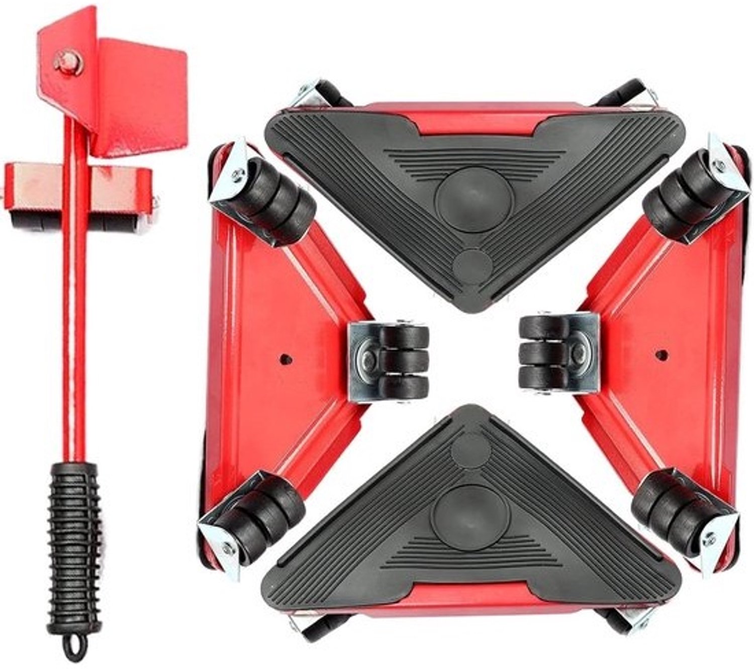 Meubeltransportwielen - Verhuisgereedschap met meubellifter - Meubels verplaatsen - 360 graden draaibaar - 595 Pond - Rood
