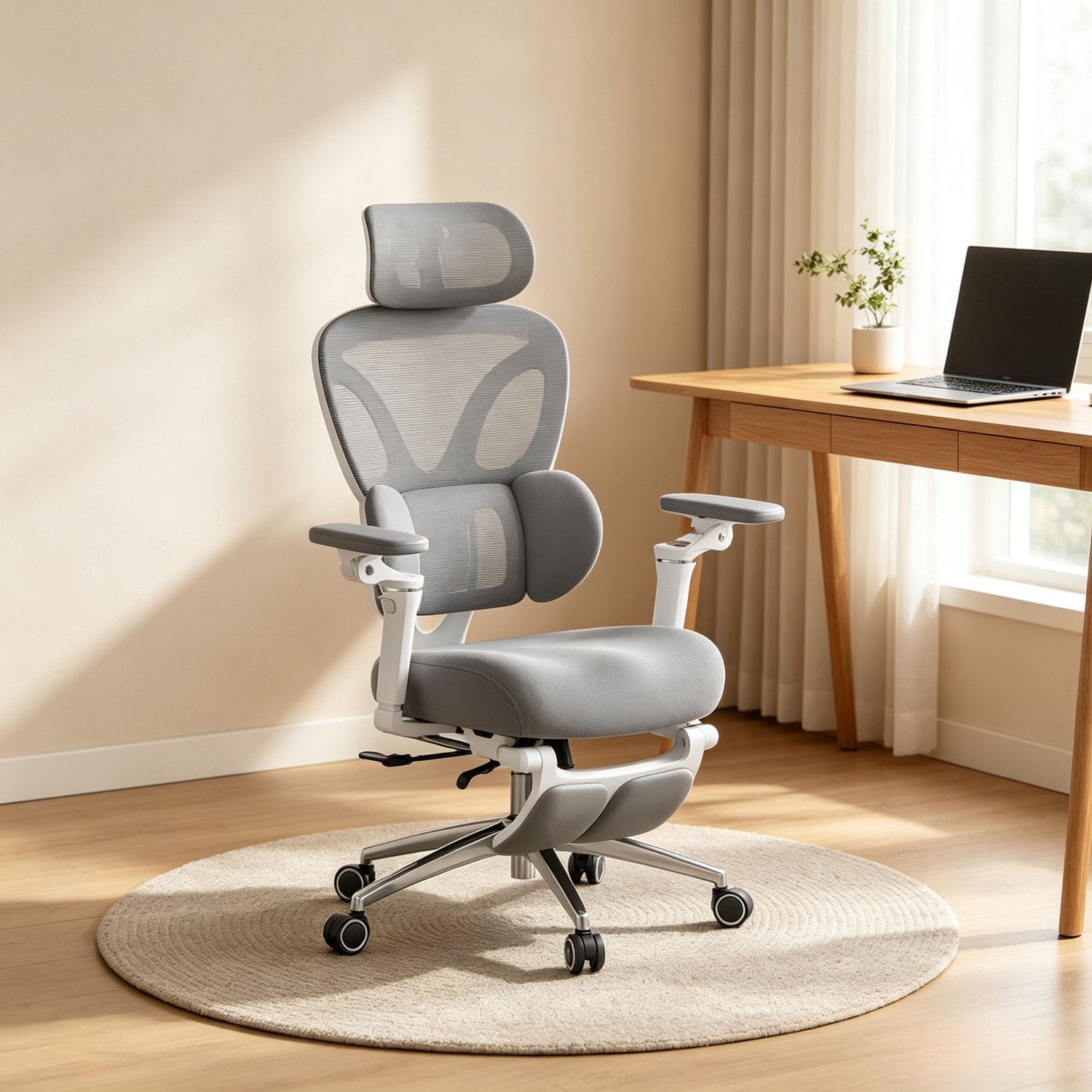 Clruro Bureaustoel - 116-123,5 cm Hoog - Ergonomisch - 3D Lendensteun - Mesh en Metaal - Grijs