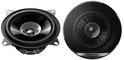 Zwarte Pioneer autoluidspreker met ronde grille en een glanzende conus zonder rooster.