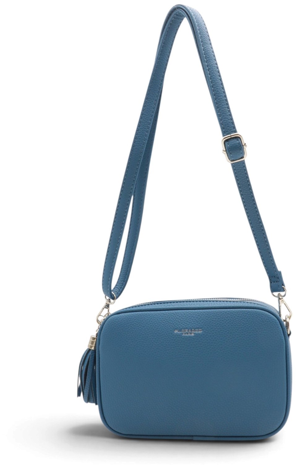 Flora&Co - KAEL - zacht generfd imitatieleer - crossbody handtas dames- 2 vakken met rits - lange instelbare riem - jeansblauw