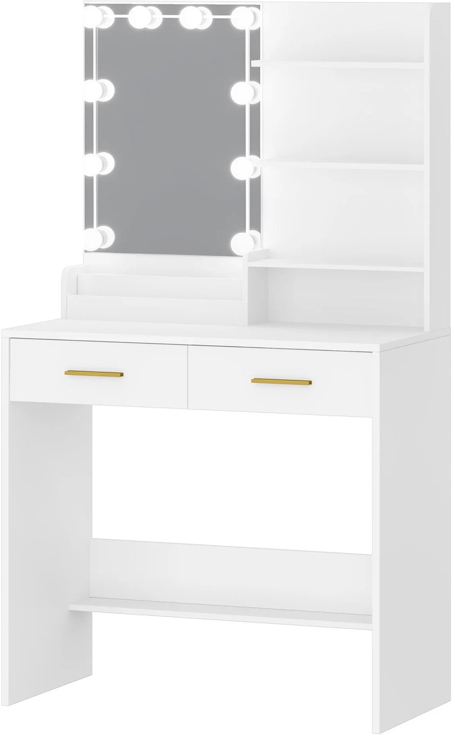 Atlasyx tafel - Make up - Kaptafel - Met spiegel en verlichting - Makeuptafel - Bureau - 2 Laden - 80 x 40 x 140 cm - Wit