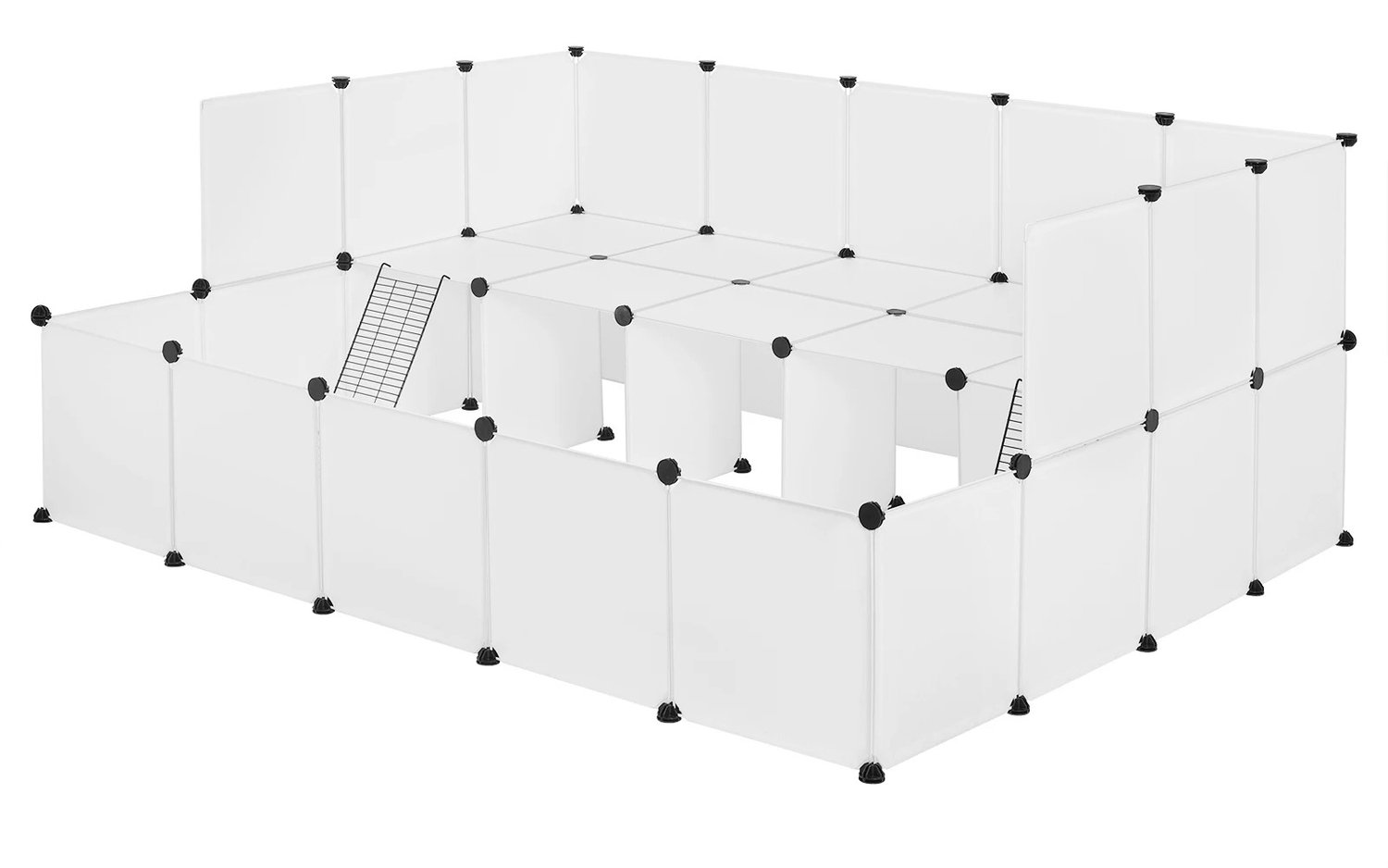 Gudalio Dierenren - Dierenverblijf - Uitbreidbaar - 2 verdiepingen - voor Kleine Dieren - 194 Elementen - 181 x 72 x 145 cm - Wit
