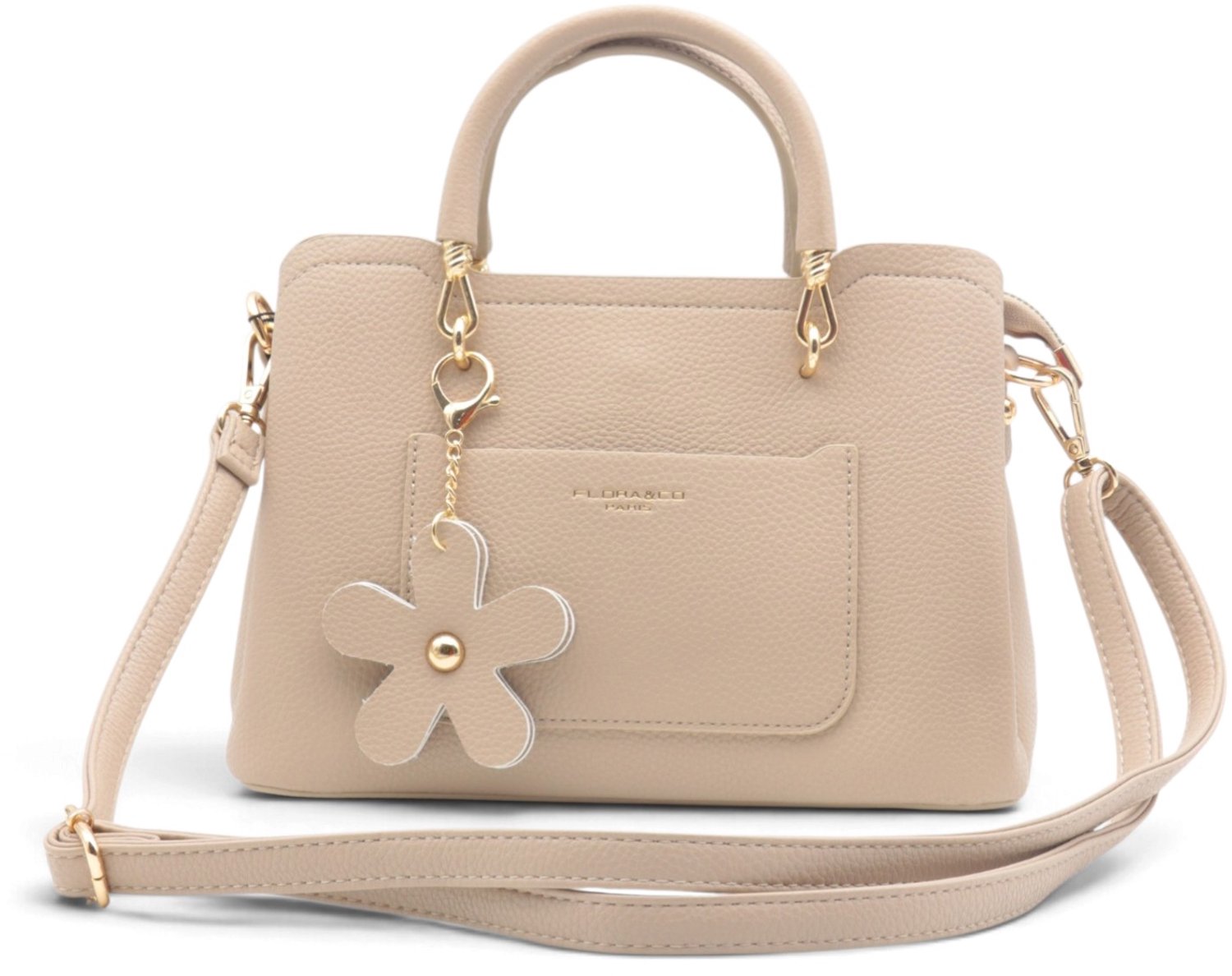 Flora&Co - GABRIELLE - generfd kunstleer - handtas - lange instelbare draagriem - bloemhanger - beige