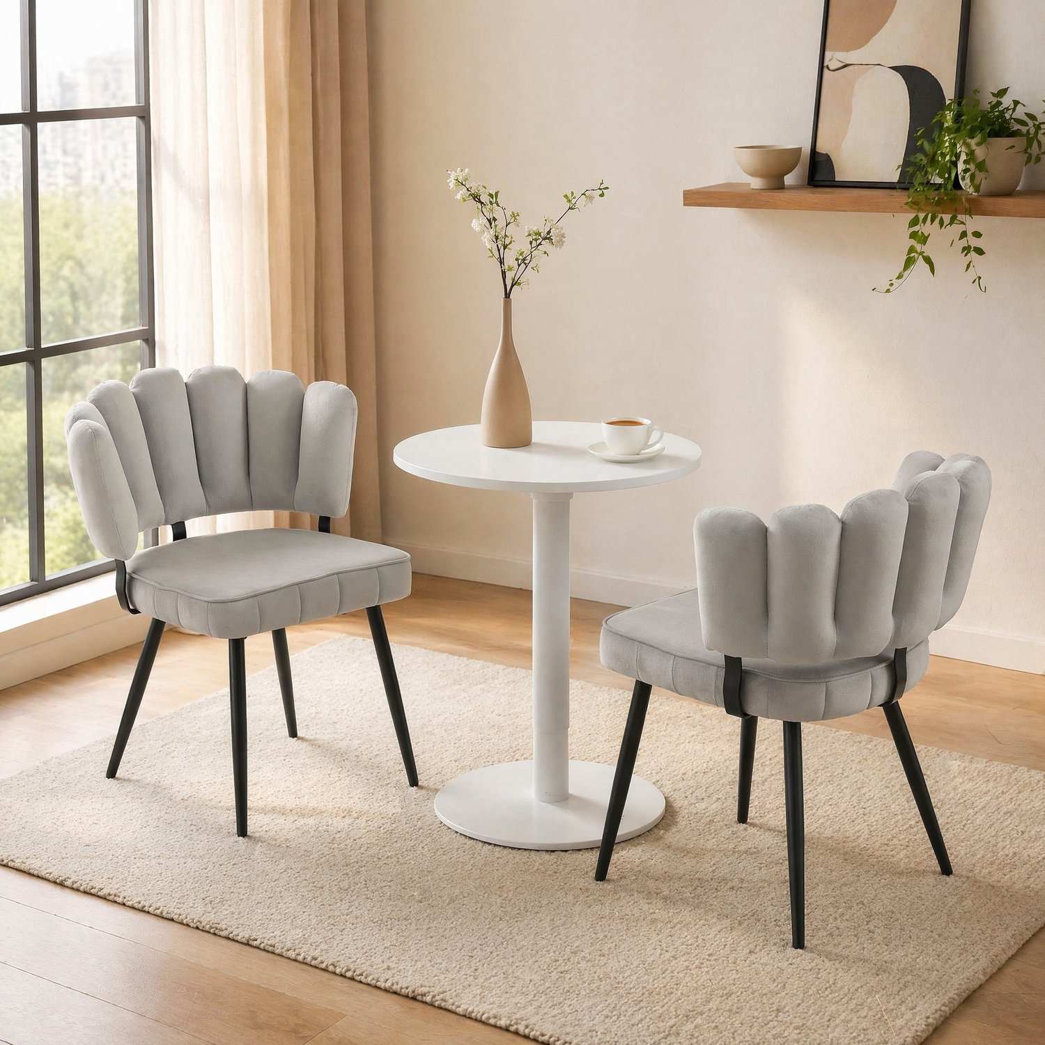 CHICFURN Eetkamerstoel - Set van 2 - Gestoffeerd - Velvet - Lichtgrijs Zwart