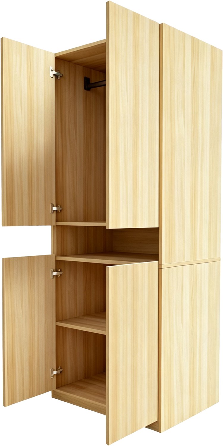Kledingkast Met Ledverlichting - 70 x 55 x 180 cm - Met Hanggedeelte En Opbergvakken - Houtkleur En MDF - Voor Een Georganiseerde Slaapkamer