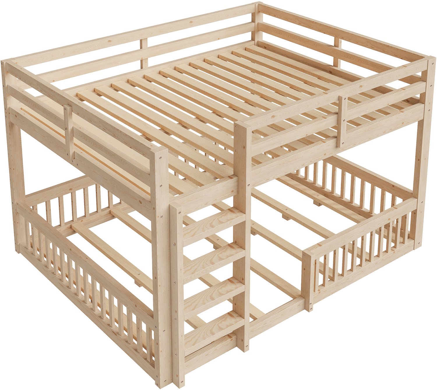 Ropilly Stapelbed 160x200 cm - Lage Constructie Van 135 cm - Met Relingen Bij Beide Bedden - Massief Grenenhout En MDF - Naturel Voor De Slaapkamer Natuurlijk