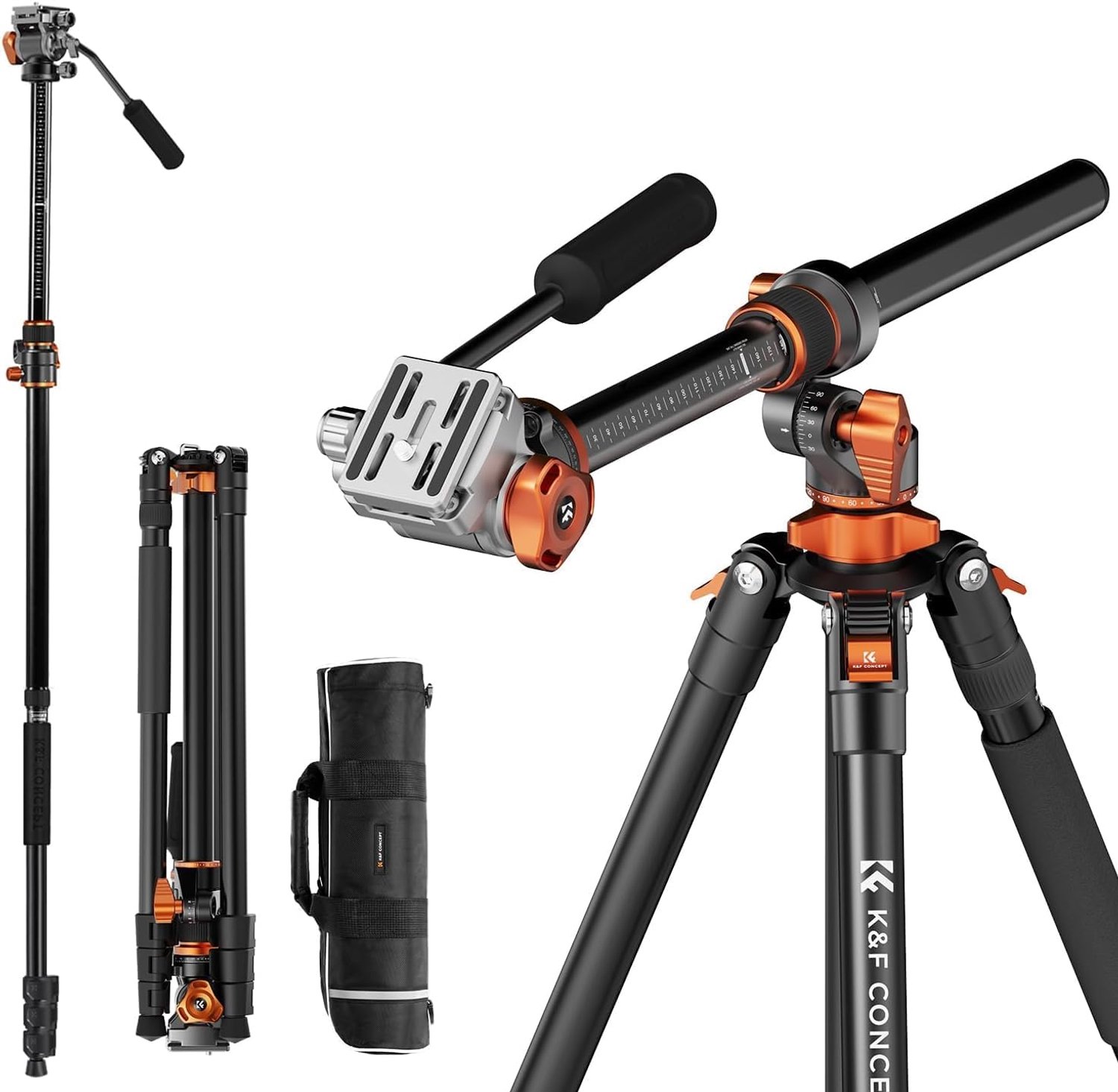 Professioneel Aluminium Reisstatief met Vloeistofkop en Monopod