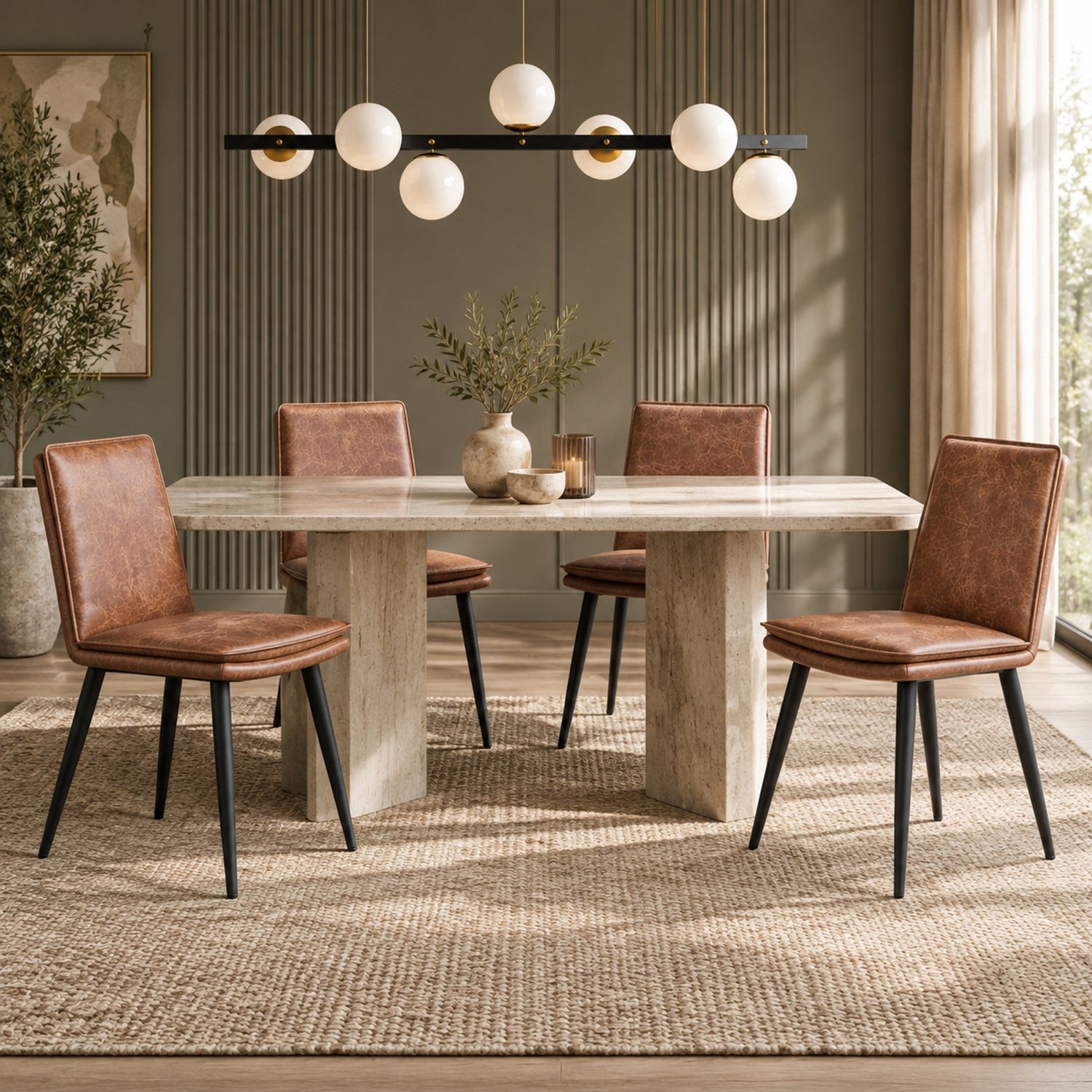 Maisentiel Set van 4 eetkamerstoelen – 49 x 57 x 84 cm – PU-kunstleer, bruin