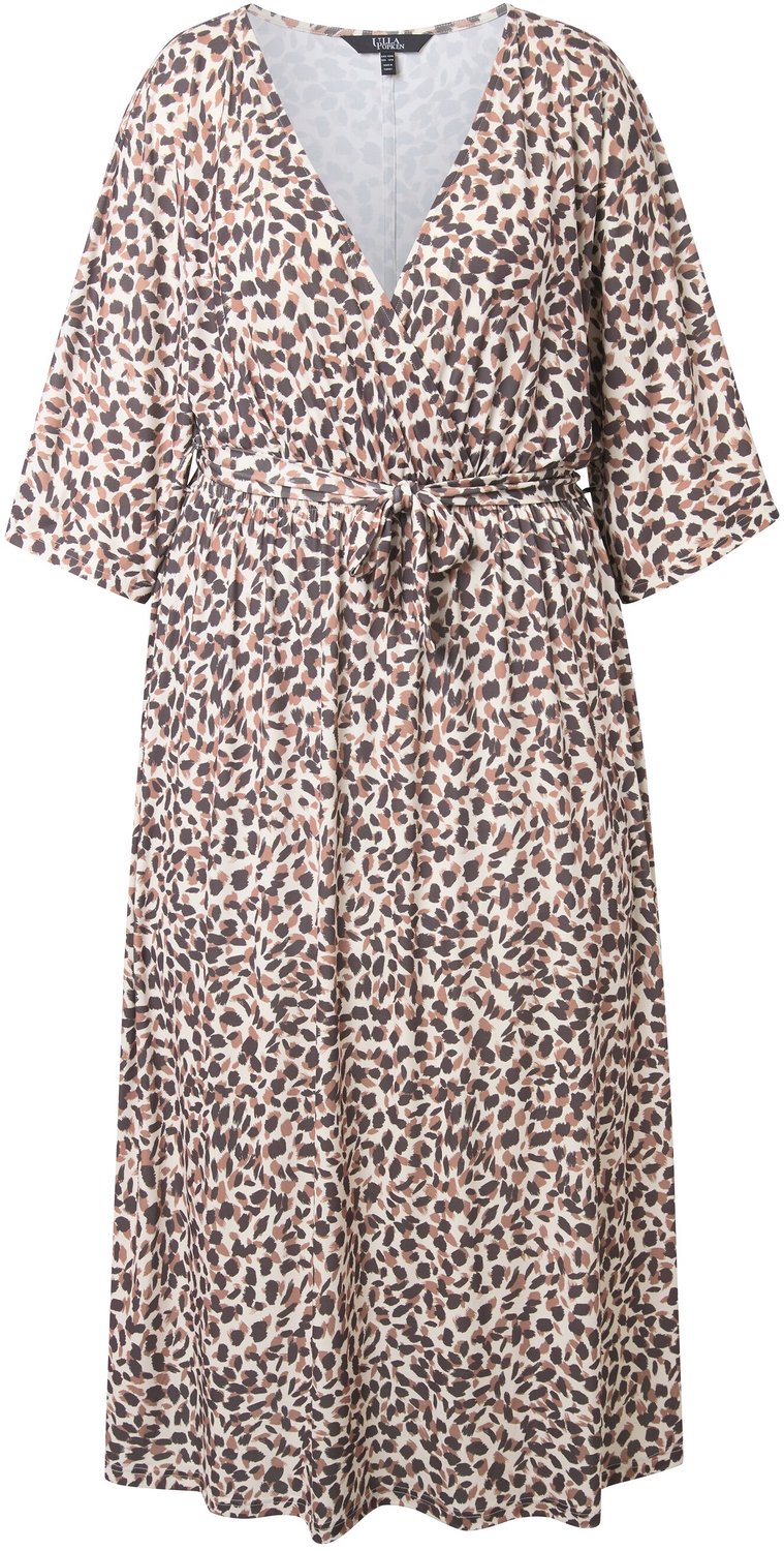 Ulla Popken Dames - Maxi-jurk luipaardmotief V-hals 3/4-kimonomouwen - Donker kiezel - Maat 46+