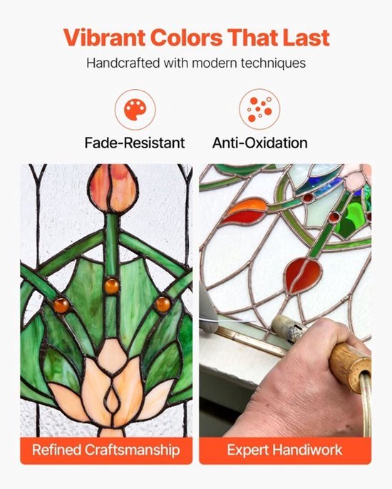 Glas-in-Lood Raampaneel Hangend - 810 x 433 mm - Glas - Vintage Decoratie - Raamdecoratie — afbeelding 5
