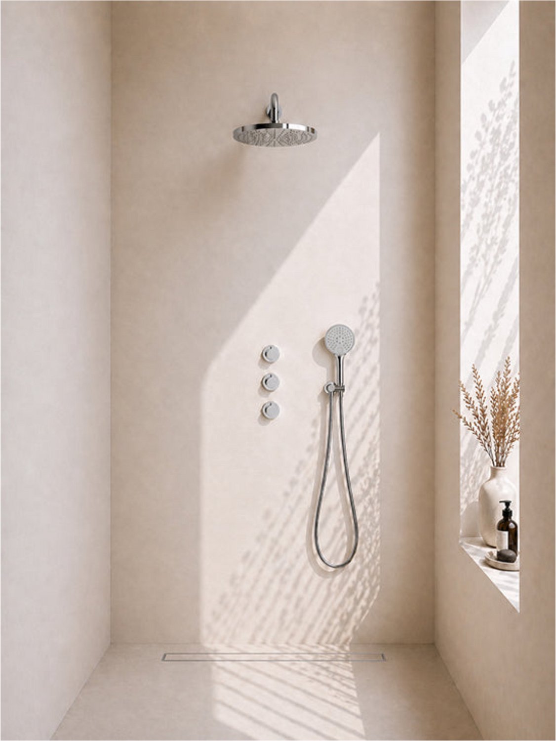 Caral inbouwthermostaat 2 stopkranen compleet met hoofddouche 30 cm en 3 standen handdouche chroom